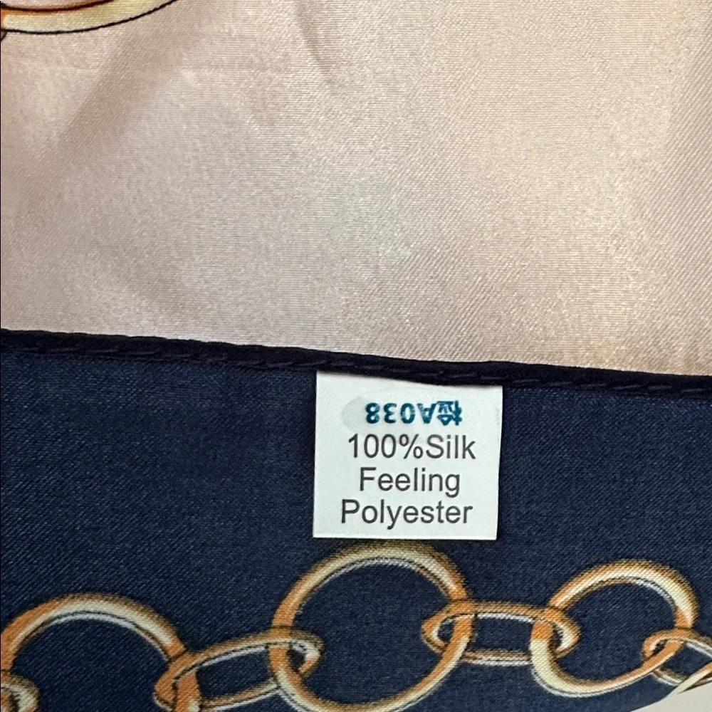 Elegant Navy & Pink Polyester Scarf with Intricate Carriage Design 35.5”